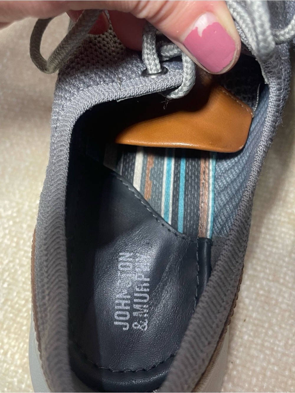Johnston & Murphy Kids Gray Knit Slip-On Sneakers with Tan Heel Accent size 3.5 - Picture 5 of 11